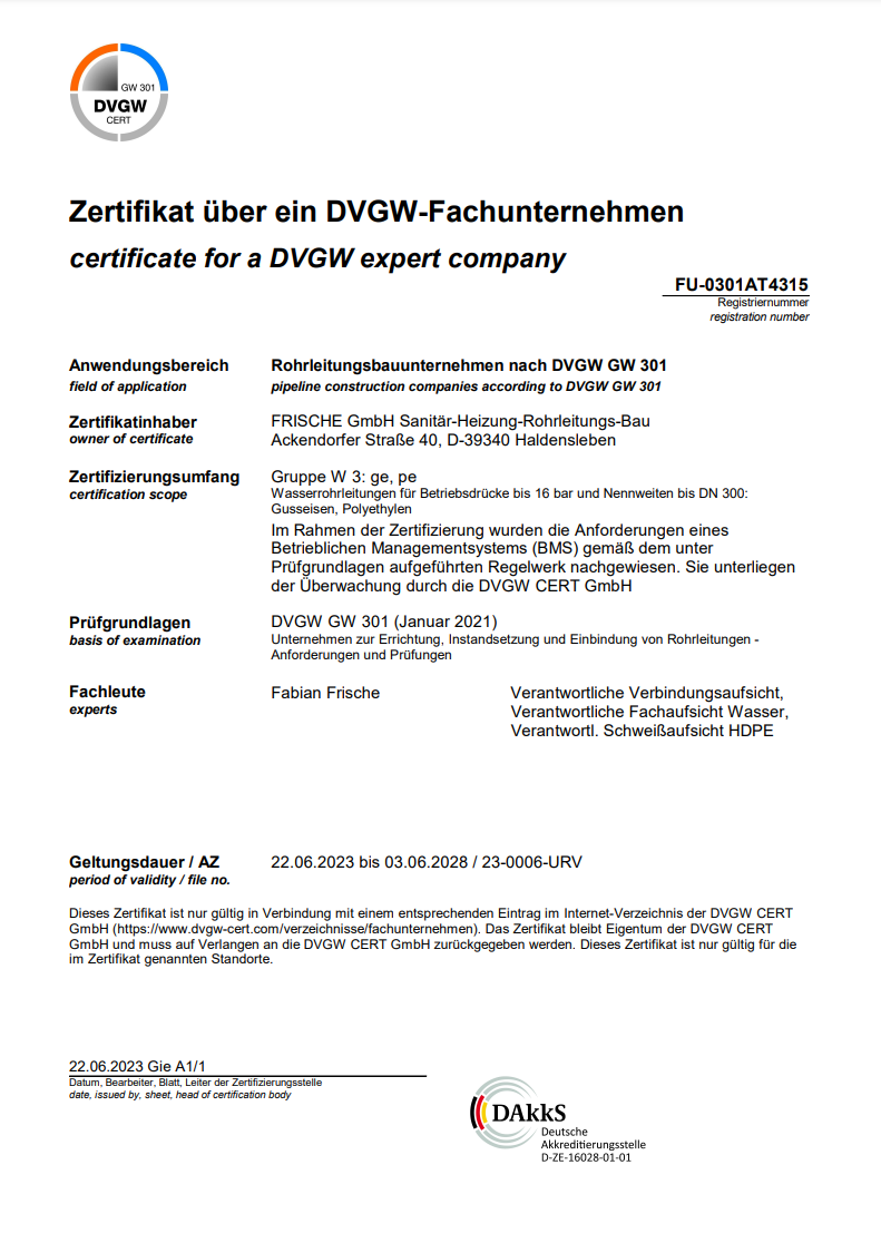 DVGW Zertifikat Vorschau